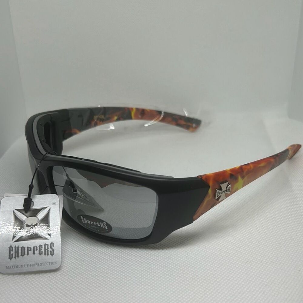 Choppers Padded Flame Mirrored Lens Sunglasses